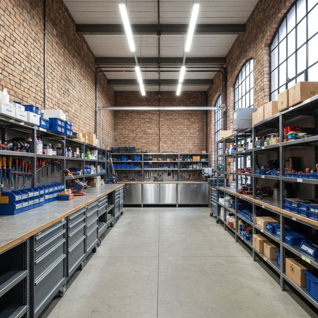 Interior de oficina com prateleiras